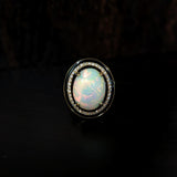 7.4ct Opal Ring w Earth Mined Diamonds & Black Enamel in Solid 14K Yellow Gold | Oval 16x12mm | October Birthstone | Statement Ring