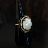 7.4ct Opal Ring w Earth Mined Diamonds & Black Enamel in Solid 14K Yellow Gold | Oval 16x12mm | October Birthstone | Statement Ring