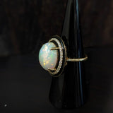 7.4ct Opal Ring w Earth Mined Diamonds & Black Enamel in Solid 14K Yellow Gold | Oval 16x12mm | October Birthstone | Statement Ring