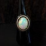 7.4ct Opal Ring w Earth Mined Diamonds & Black Enamel in Solid 14K Yellow Gold | Oval 16x12mm | October Birthstone | Statement Ring