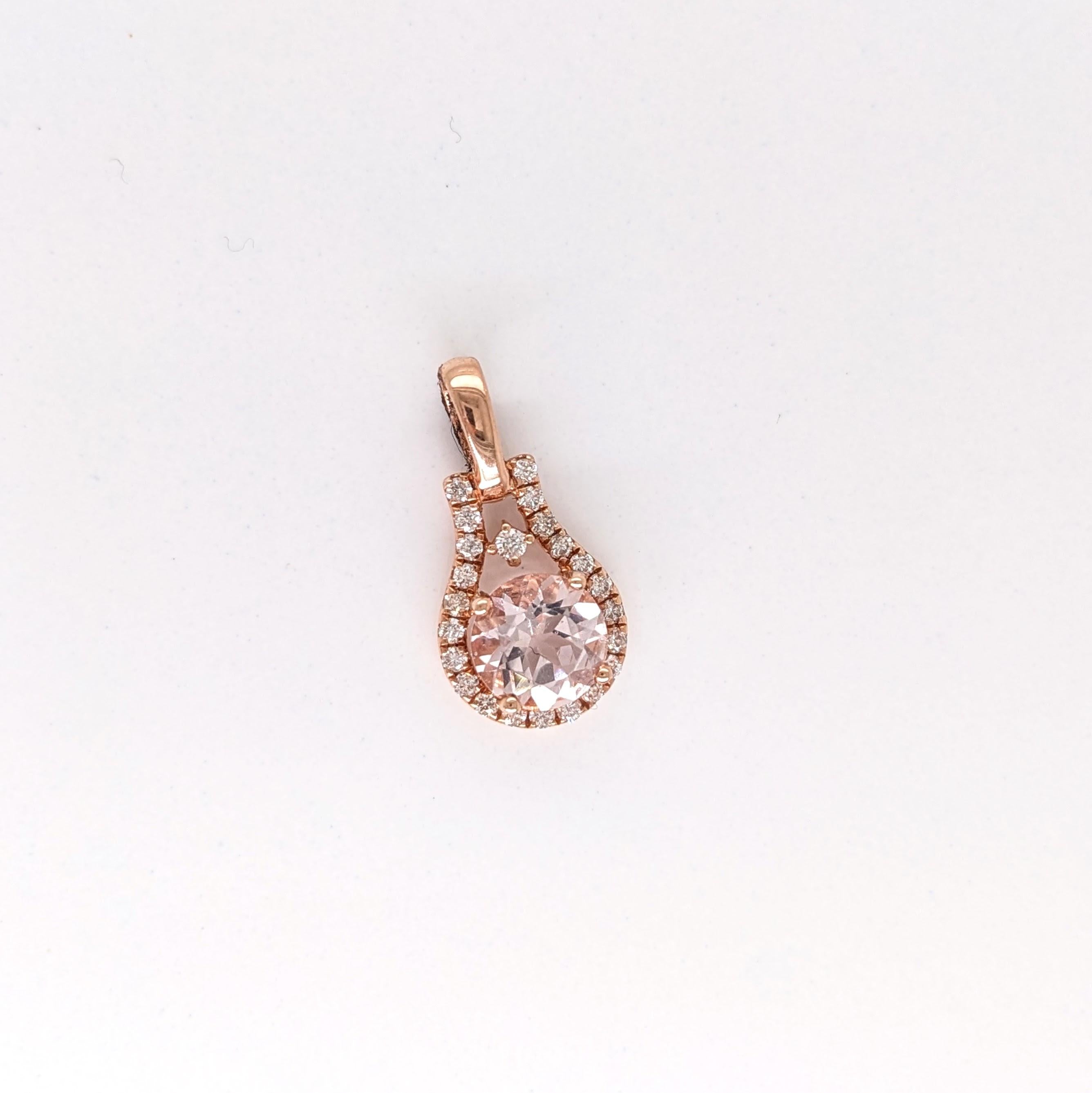 Cute Pink Morganite Pendant w Earth Mined Diamonds in Solid 14K Gold