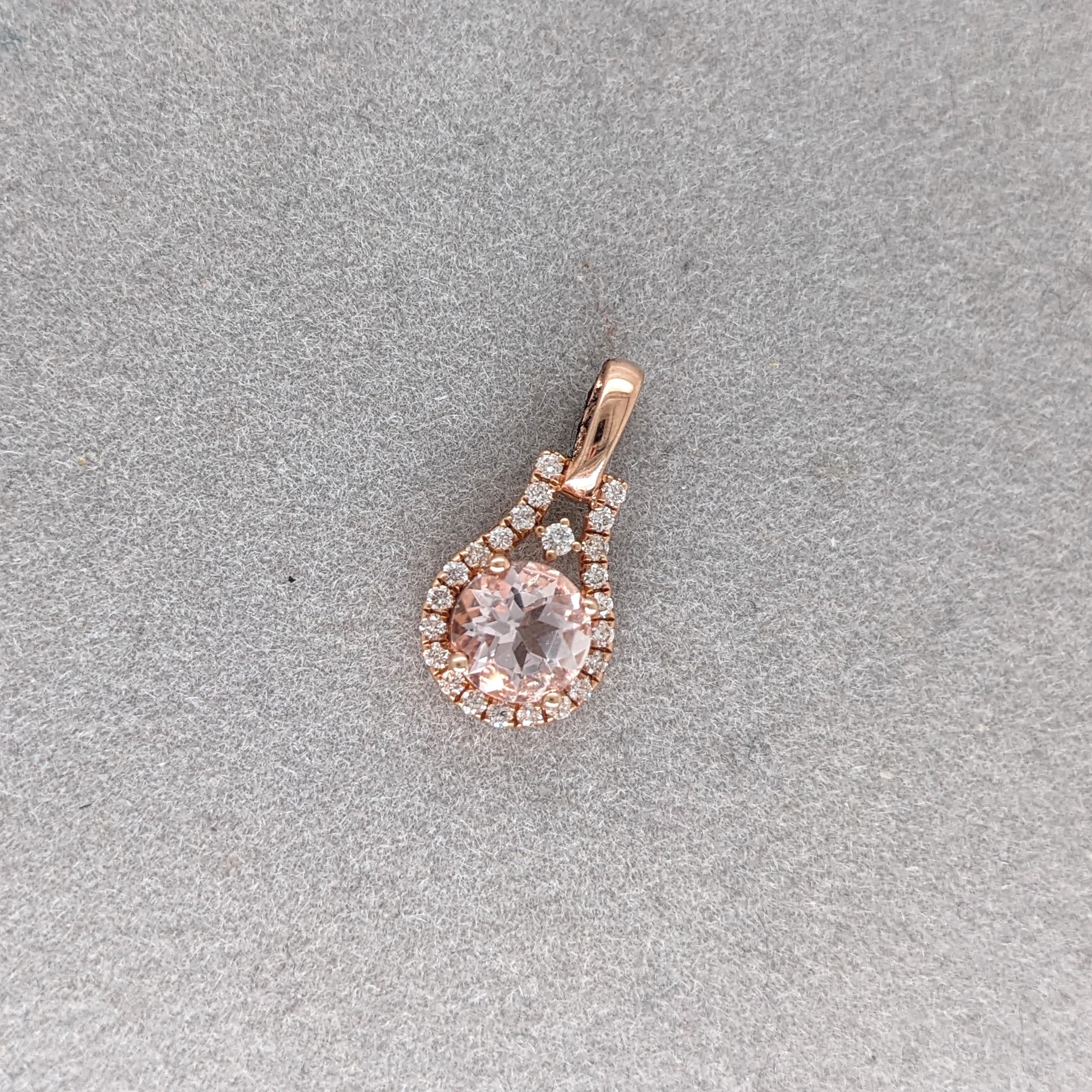 Cute Pink Morganite Pendant w Earth Mined Diamonds in Solid 14K Gold