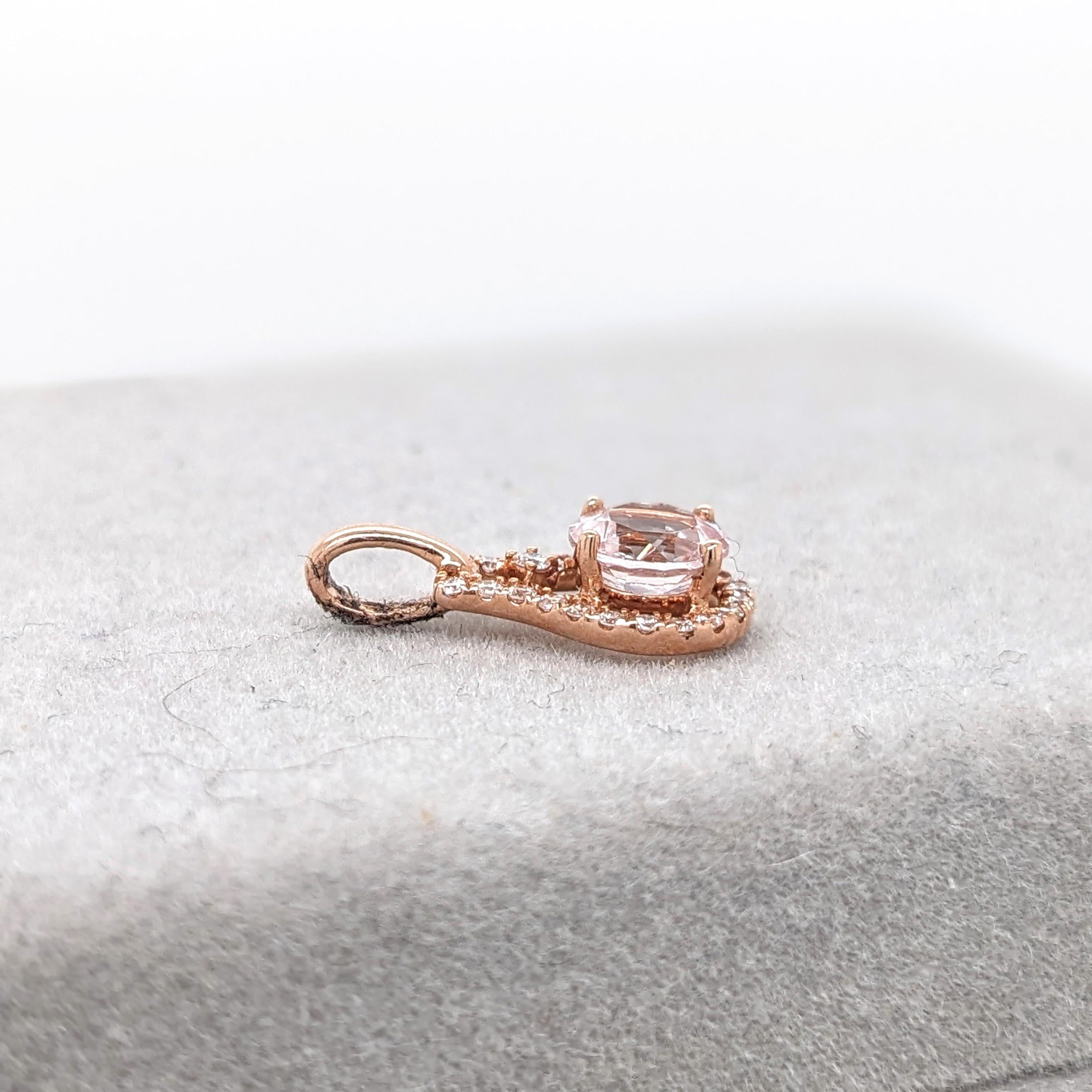 Cute Pink Morganite Pendant w Earth Mined Diamonds in Solid 14K Gold