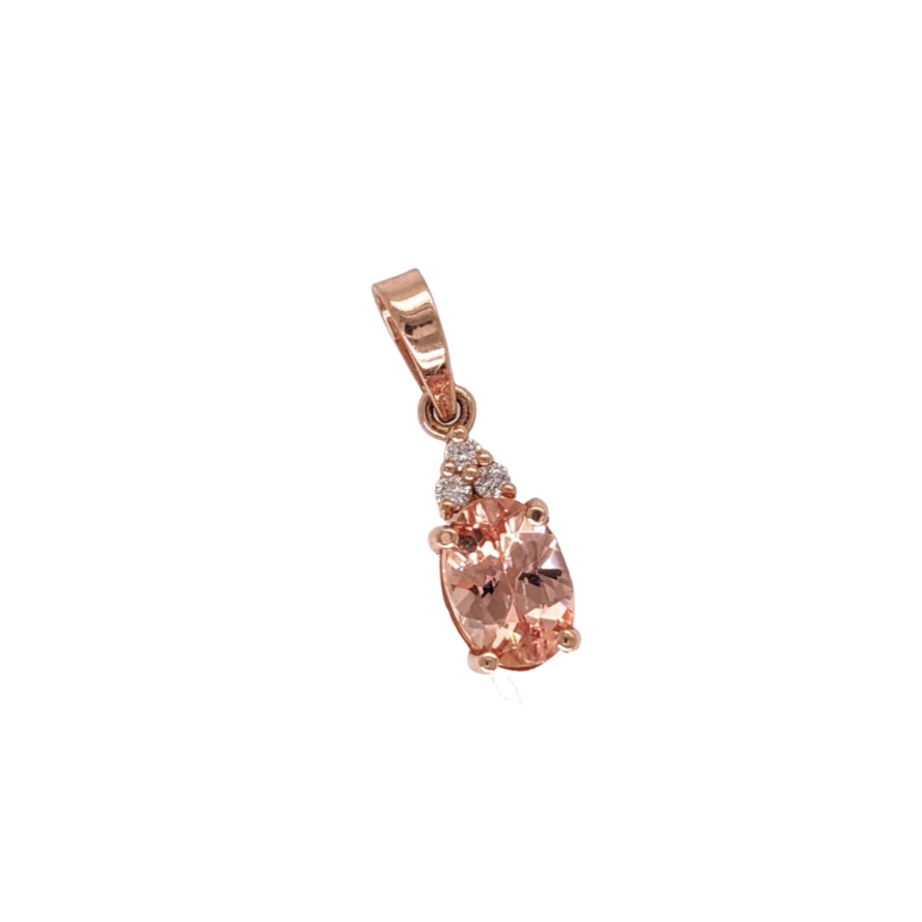 Imperial Topaz Pendant w Earth Mined Diamonds in Solid 14K Rose Gold Oval 7x5mm