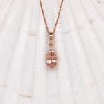 Imperial Topaz Pendant w Earth Mined Diamonds in Solid 14K Rose Gold Oval 7x5mm