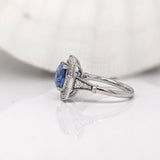 4ct Tanzanite Ring w Earth Mined Diamonds & Milgrain Detail in Solid 14K White Gold | Cushion cut 8mm | December Birthstone