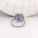 4ct Tanzanite Ring w Earth Mined Diamonds & Milgrain Detail in Solid 14K White Gold | Cushion cut 8mm | December Birthstone