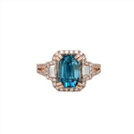 4.6ct Blue Zircon Ring w Earth Mined Diamonds in Solid 14K Dual Tone Gold EM 9x7