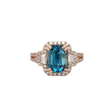 4.6ct Blue Zircon Ring w Earth Mined Diamonds in Solid 14K Dual Tone Gold EM 9x7
