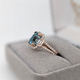 4.6ct Blue Zircon Ring w Earth Mined Diamonds in Solid 14K Dual Tone Gold | Emerald cut 9x7mm | December Birthstone