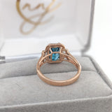 4.6ct Blue Zircon Ring w Earth Mined Diamonds in Solid 14K Dual Tone Gold | Emerald cut 9x7mm | December Birthstone