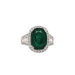 5.6ct Emerald Ring w Earth Mined Diamonds in Solid 14K White Gold Cushion 12x9mm