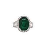 5.6ct Emerald Ring w Earth Mined Diamonds in Solid 14K White Gold Cushion 12x9mm