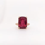 9ct Red Ruby Ring in Solid 14K Yellow Gold | Emerald cut 14x10 | Solitaire Ring
