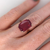 9ct Red Ruby Ring in Solid 14K Yellow Gold | Emerald cut 14x10 | Solitaire Ring