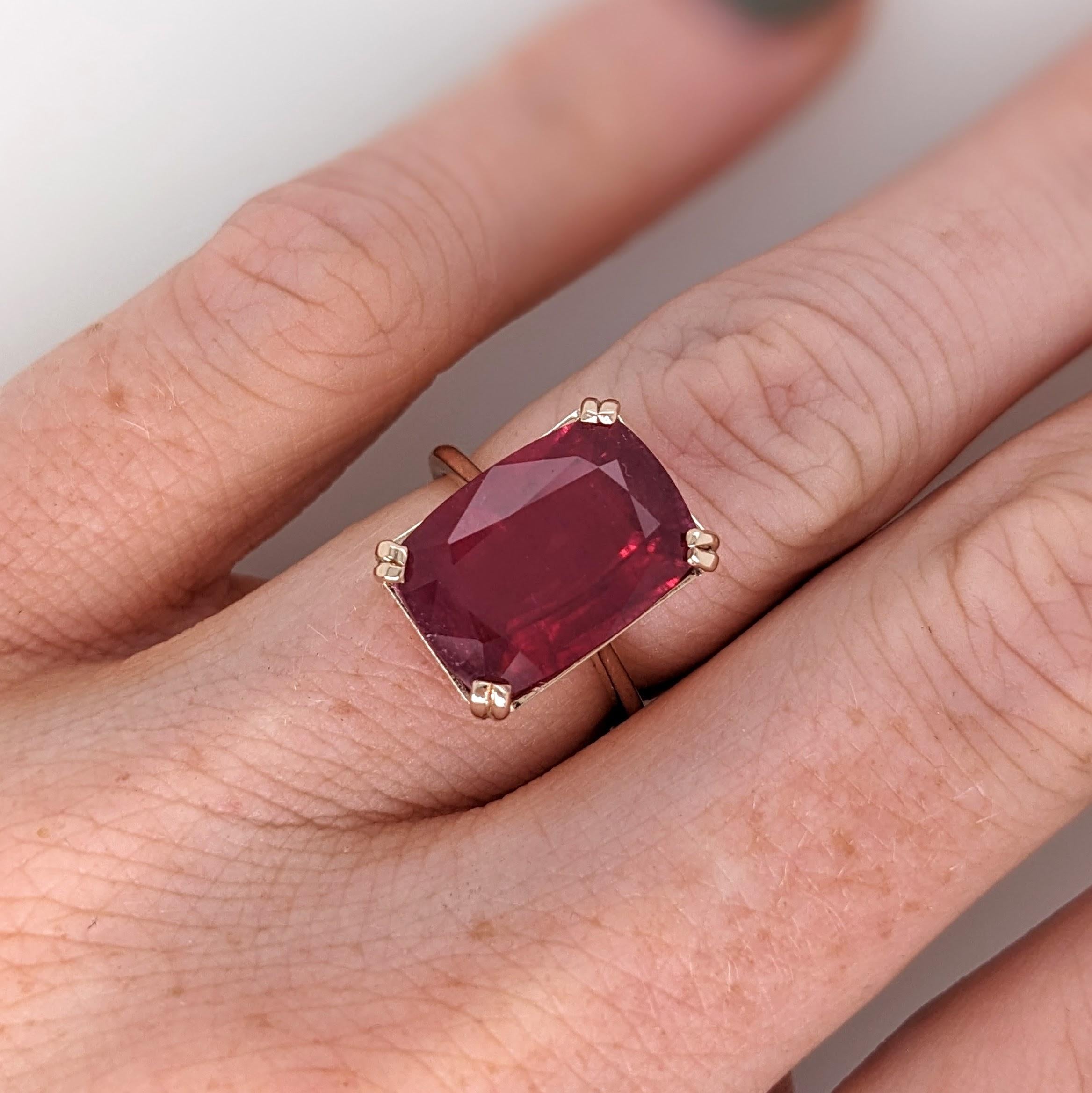 9ct Red Ruby Ring in Solid 14K Yellow Gold | Emerald cut 14x10 | Solitaire Ring