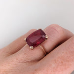9ct Red Ruby Ring in Solid 14K Yellow Gold | Emerald cut 14x10 | Solitaire Ring
