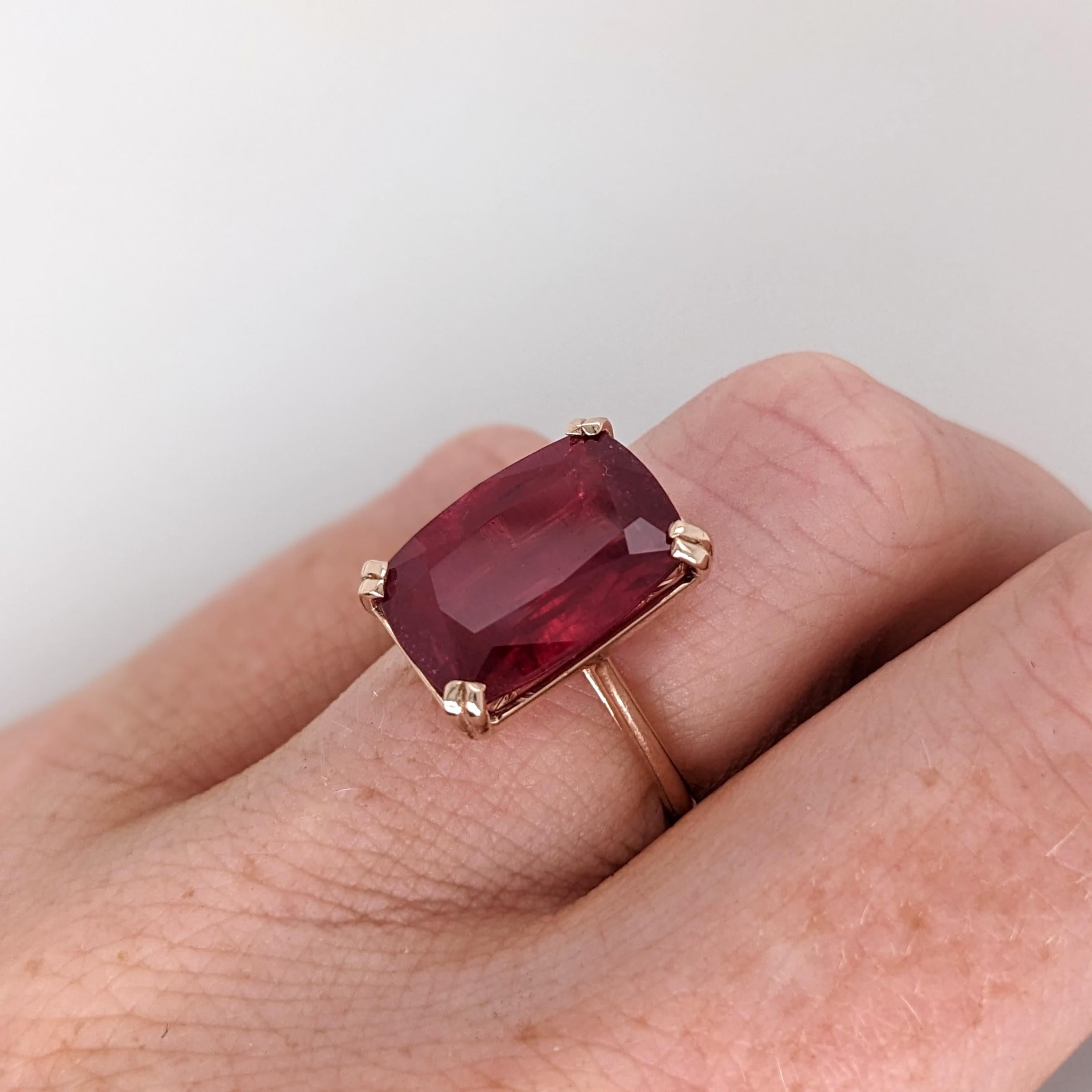 9ct Red Ruby Ring in Solid 14K Yellow Gold | Emerald cut 14x10 | Solitaire Ring