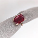 9ct Red Ruby Ring in Solid 14K Yellow Gold | Emerald cut 14x10 | Solitaire Ring