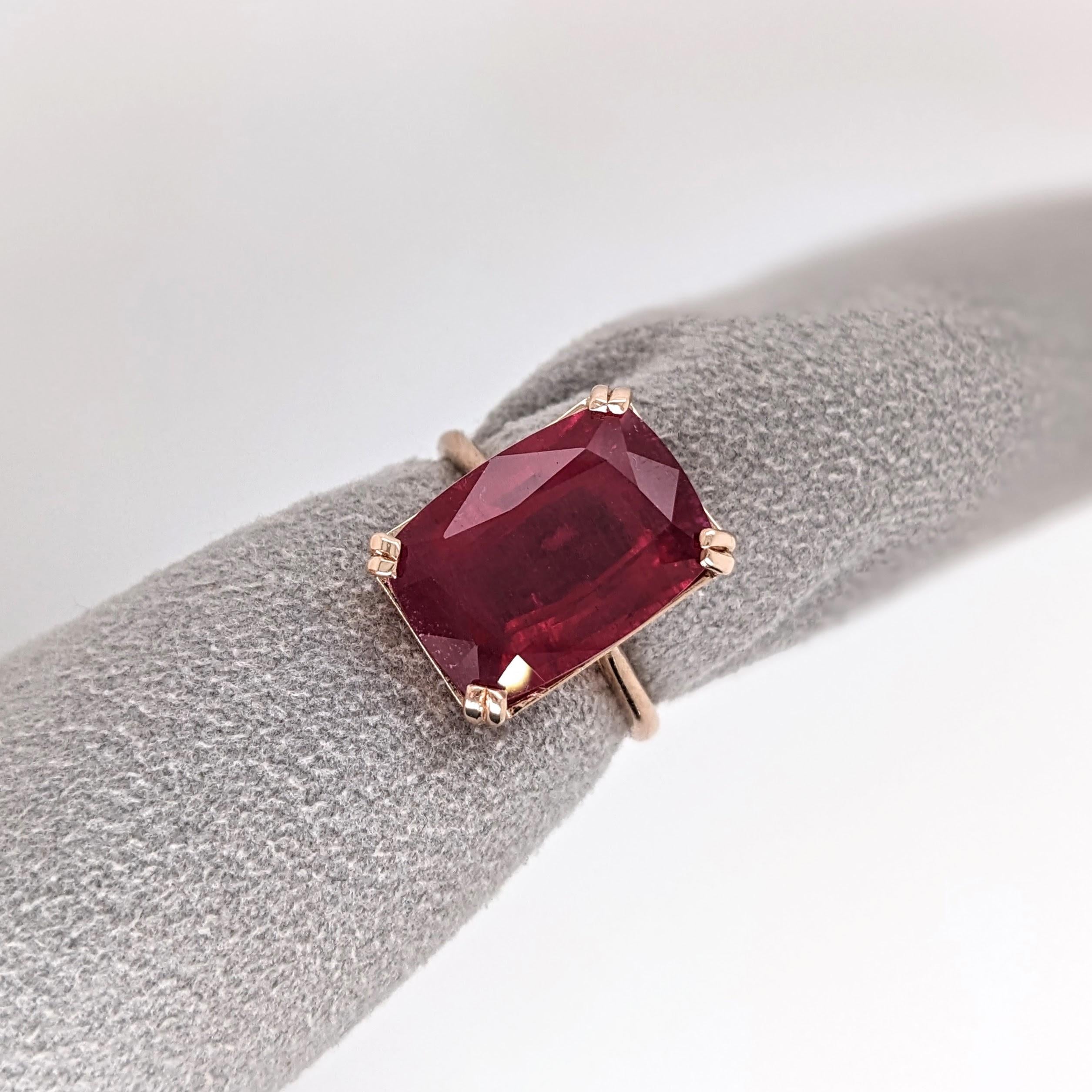 9ct Red Ruby Ring in Solid 14K Yellow Gold | Emerald cut 14x10 | Solitaire Ring