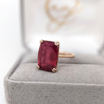9ct Red Ruby Ring in Solid 14K Yellow Gold | Emerald cut 14x10 | Solitaire Ring