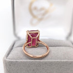 9ct Red Ruby Ring in Solid 14K Yellow Gold | Emerald cut 14x10 | Solitaire Ring