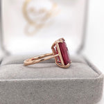 9ct Red Ruby Ring in Solid 14K Yellow Gold | Emerald cut 14x10 | Solitaire Ring