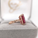 9ct Red Ruby Ring in Solid 14K Yellow Gold | Emerald cut 14x10 | Solitaire Ring