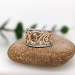 Ring Semi Mount w Earth Mined Diamonds in Solid 14K Gold Oval 8x6mm