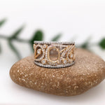 Ring Semi Mount w Earth Mined Diamonds in Solid 14K Gold Oval 8x6mm