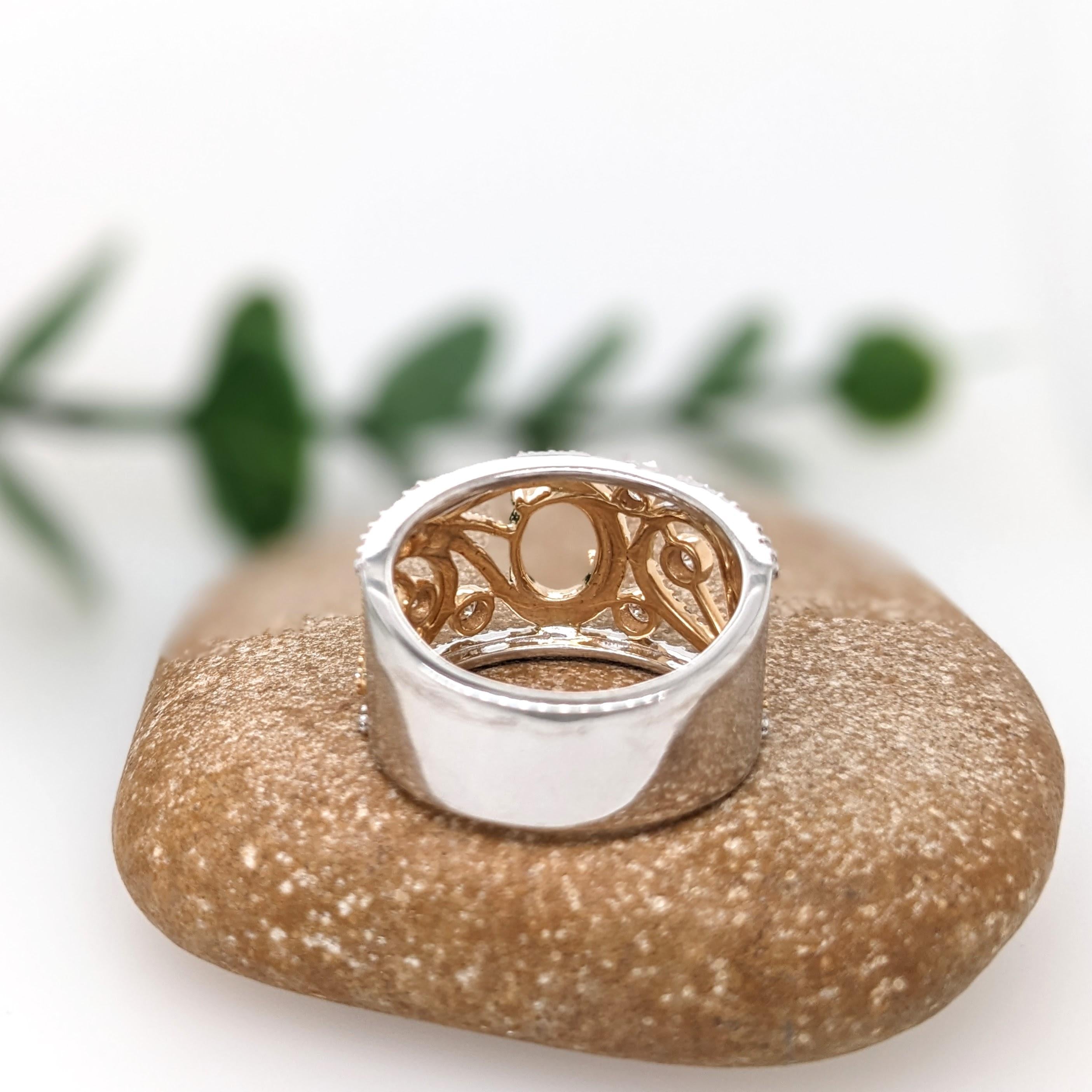 Ring Semi Mount w Earth Mined Diamonds in Solid 14K Gold Oval 8x6mm