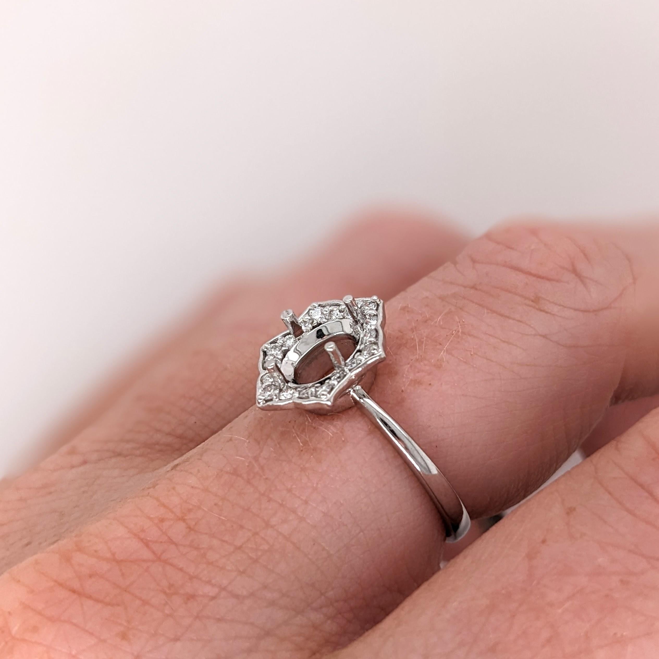 Ring Semi Mount w Earth Mined Diamonds in Solid 14K Gold Oval 7.5x5.5mm