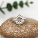 Ring Semi Mount w Earth Mined Diamonds in Solid 14K Gold Pear Shape 8.5x7.5