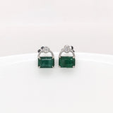 Beautiful Emerald Drop Earrings w Earth Mined Diamonds in Solid 14K Gold EM 7x5