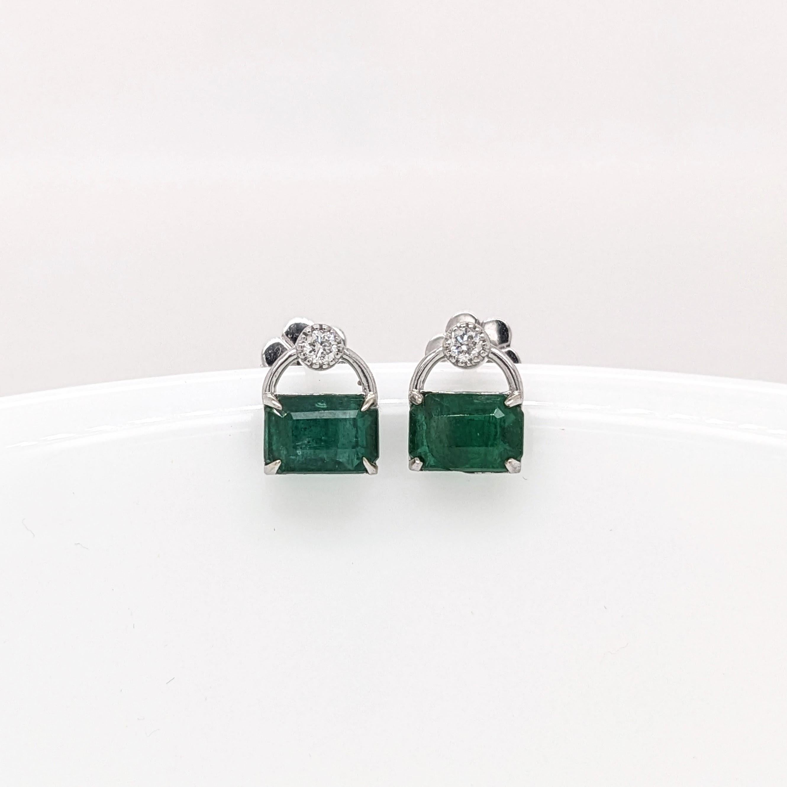 Beautiful Emerald Drop Earrings w Earth Mined Diamonds in Solid 14K Gold EM 7x5
