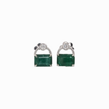 Beautiful Emerald Drop Earrings w Earth Mined Diamonds in Solid 14K Gold | Emerald Cut 7x5mm