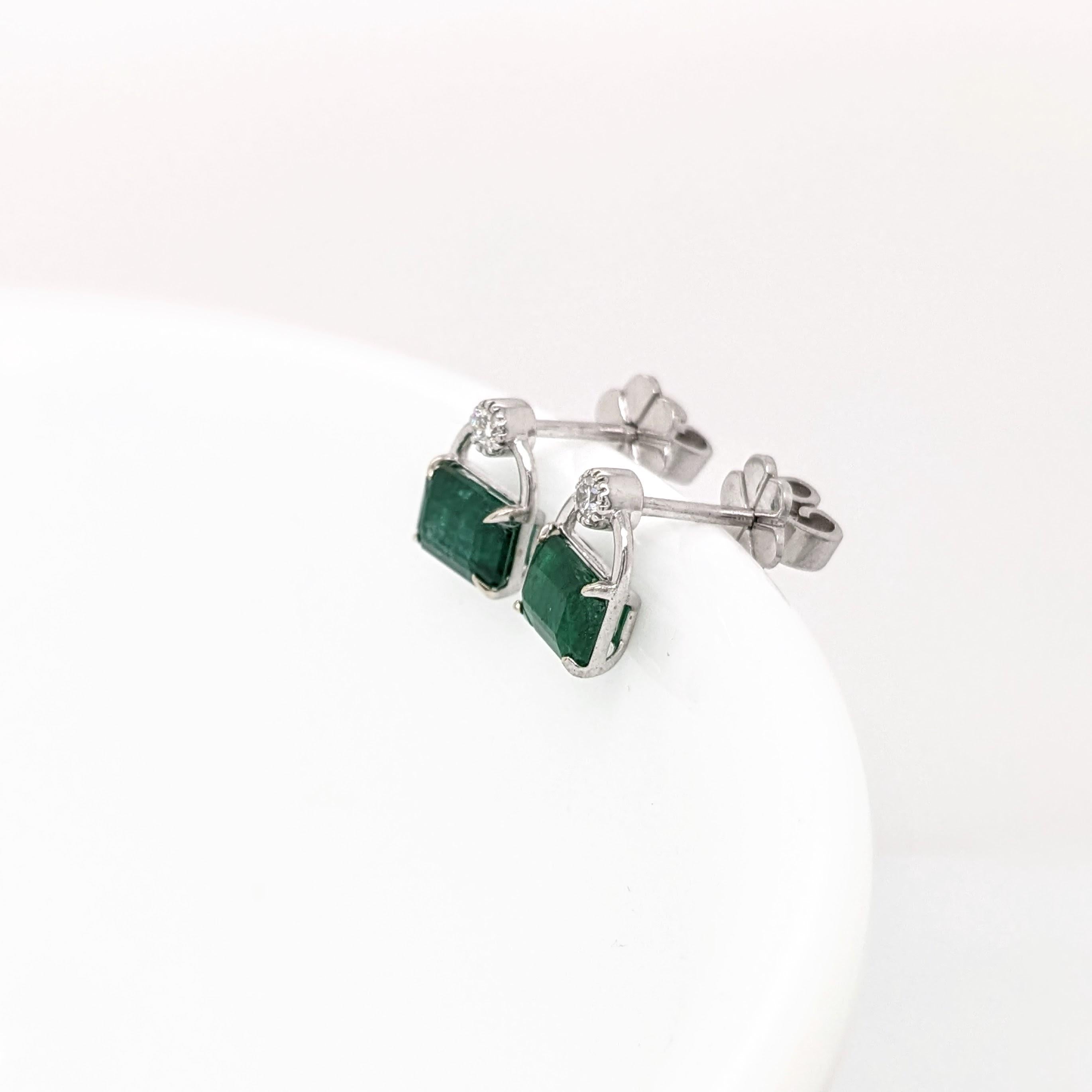 Beautiful Emerald Drop Earrings w Earth Mined Diamonds in Solid 14K Gold EM 7x5
