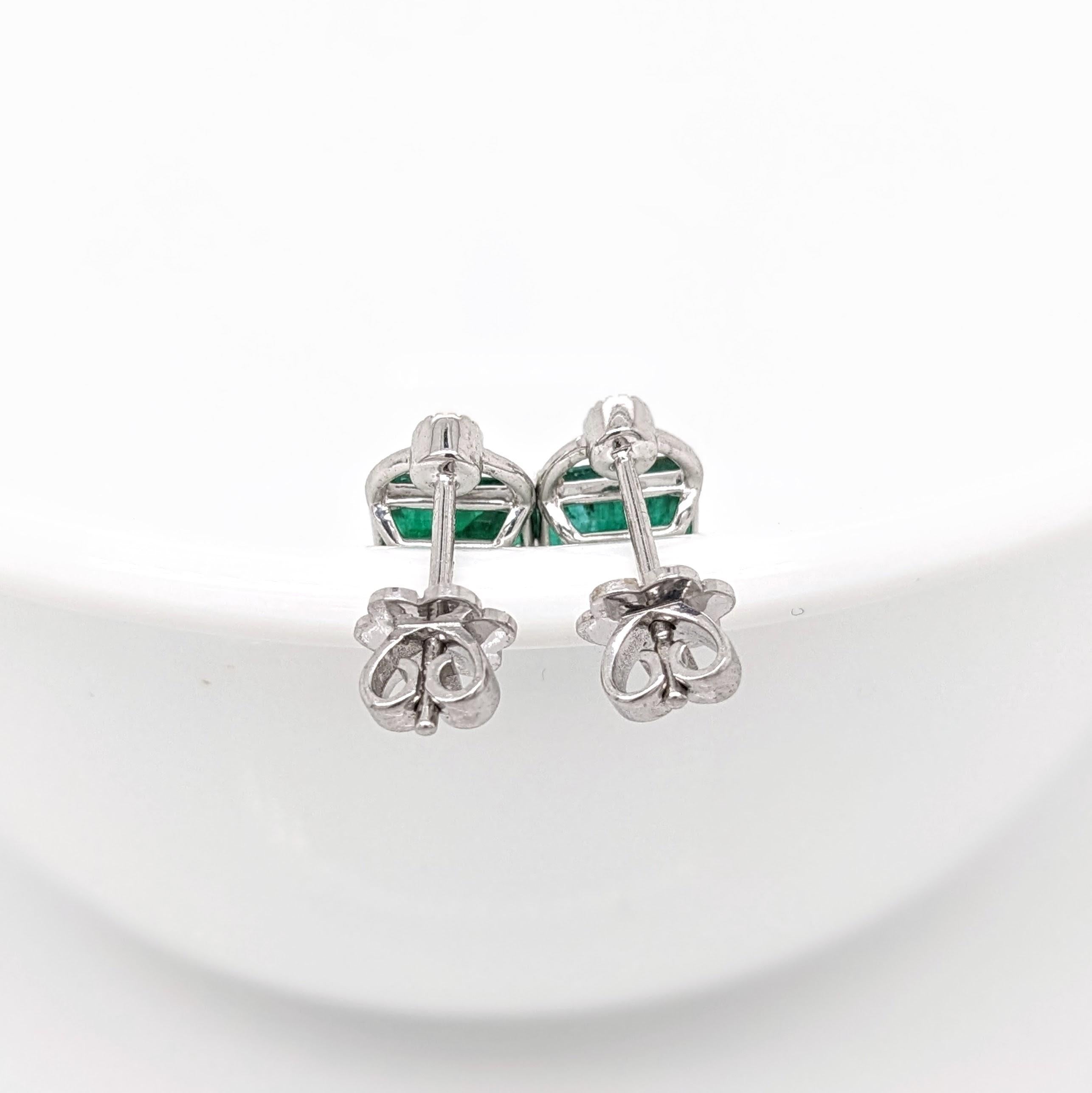 Beautiful Emerald Drop Earrings w Earth Mined Diamonds in Solid 14K Gold EM 7x5