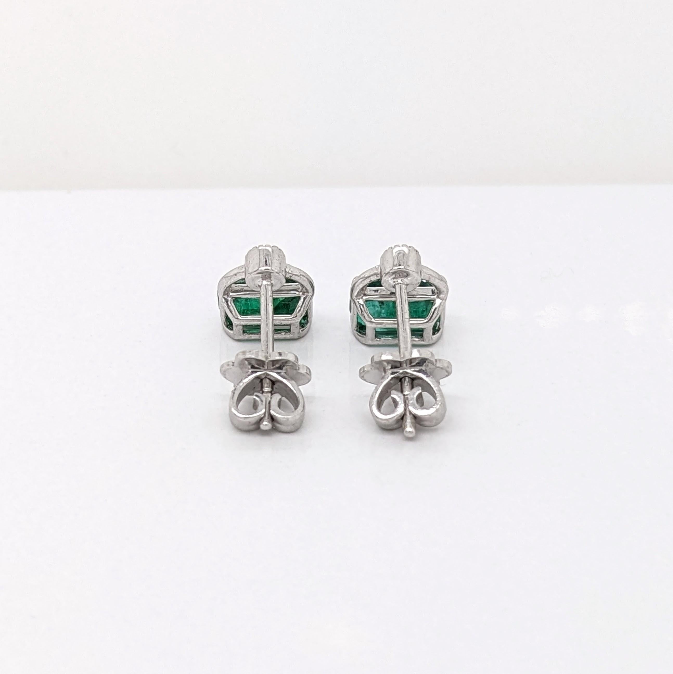 Beautiful Emerald Drop Earrings w Earth Mined Diamonds in Solid 14K Gold EM 7x5