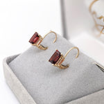 Beautiful Garnet Lever Back Earrings in Solid 14K Gold | Emerald Cut 7x5mm