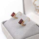 Beautiful Garnet Lever Back Earrings in Solid 14K Gold | Emerald Cut 7x5mm