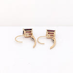 Beautiful Garnet Lever Back Earrings in Solid 14K Gold | Emerald Cut 7x5mm