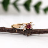 Beautiful Red Ruby Ring w Earth Mined Diamonds in Solid 14K Yellow Gold Oval 5x4
