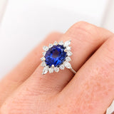 3.1ct Tanzanite Ring w Earth Mined Diamonds in Solid 14K Gold Oval 10x8mm