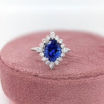 3.1ct Tanzanite Ring w Earth Mined Diamonds in Solid 14K Gold Oval 10x8mm