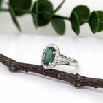 Indicolite Tourmaline Ring w Earth Mined Diamonds in Solid 14K Gold Oval 10x7mm