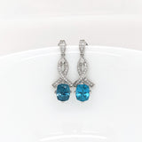 Blue Zircon Drop Earrings w Earth Mined Diamonds in Solid 14K White Gold CU