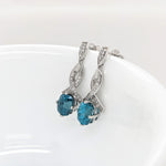 Blue Zircon Drop Earrings w Earth Mined Diamonds in Solid 14K White Gold CU