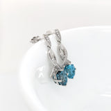 Blue Zircon Drop Earrings w Earth Mined Diamonds in Solid 14K White Gold CU