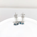 Blue Zircon Drop Earrings w Earth Mined Diamonds in Solid 14K White Gold CU